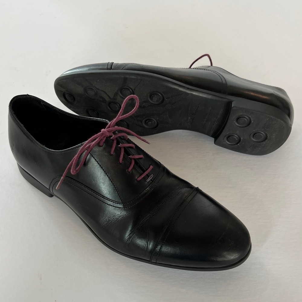 Paul Smith - Leather Oxford Shoes in Black with Purple Laces